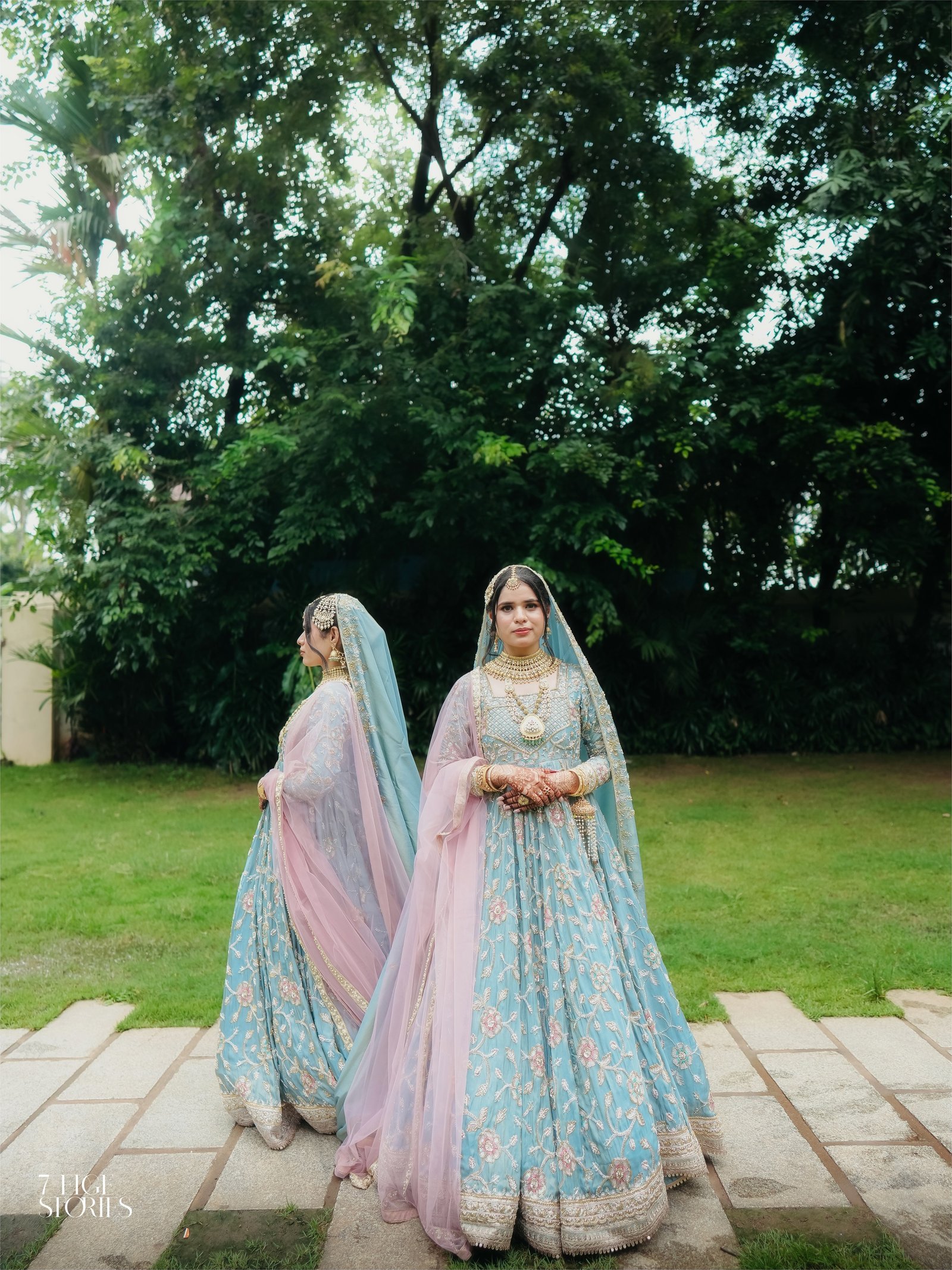Bride standing in a garden