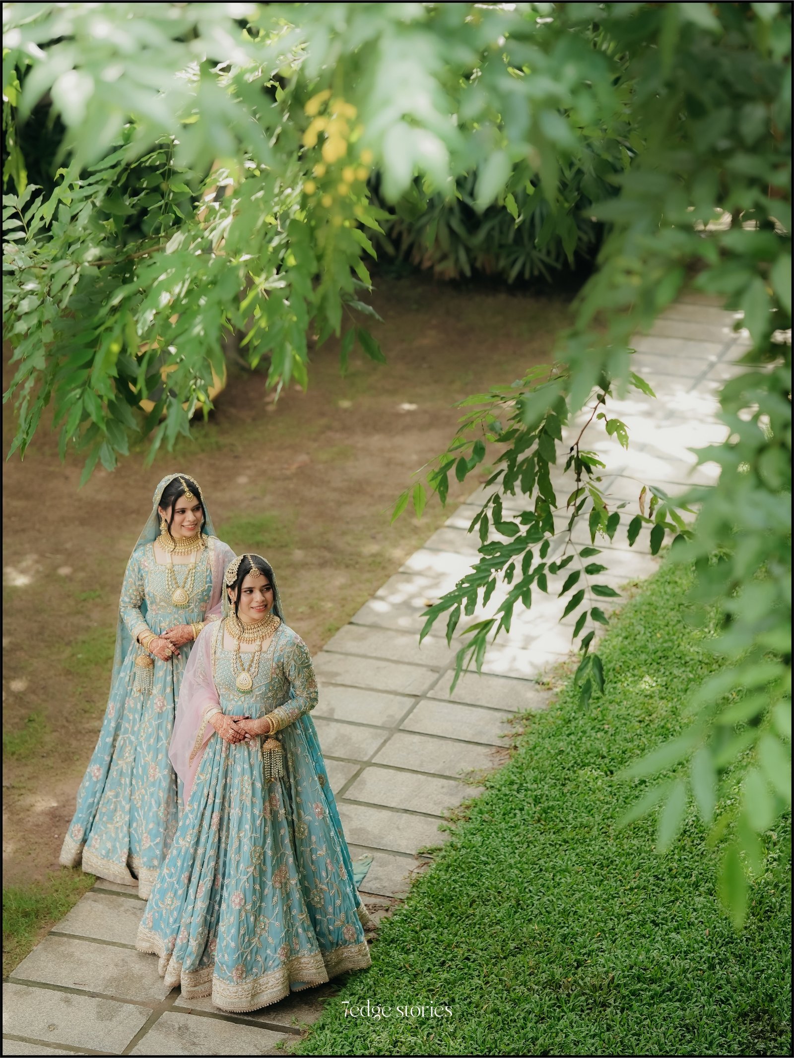Bridal portrait among greenery